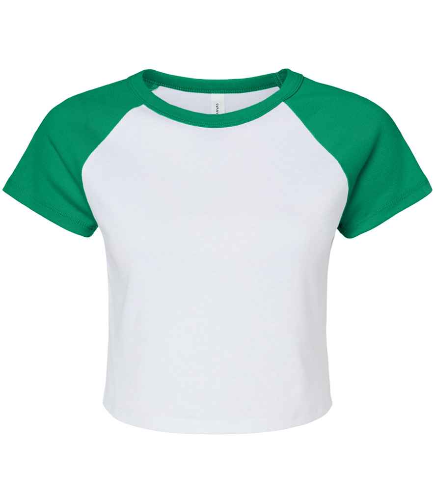 Bella Ladies Micro Rib Raglan Baby T-Shirt | White/Kelly Green
