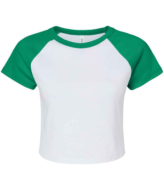 Bella Ladies Micro Rib Raglan Baby T-Shirt | White/Kelly Green