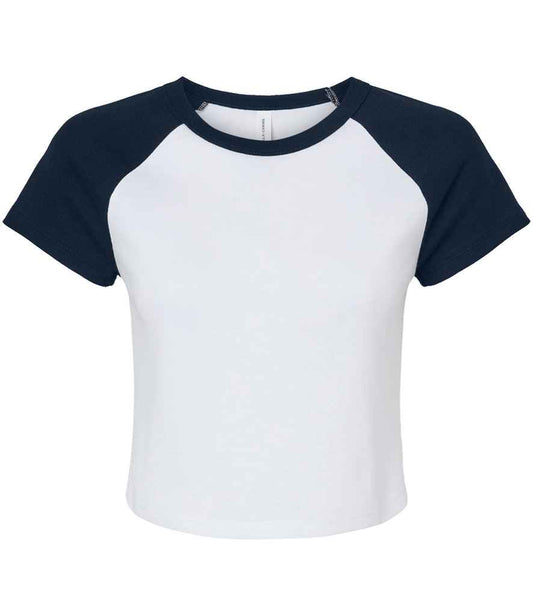 Bella Ladies Micro Rib Raglan Baby T-Shirt | White/Navy
