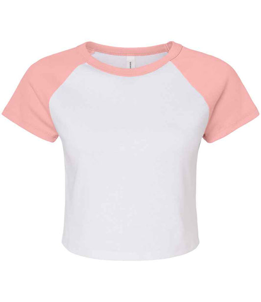 Bella Ladies Micro Rib Raglan Baby T-Shirt | White/Pink