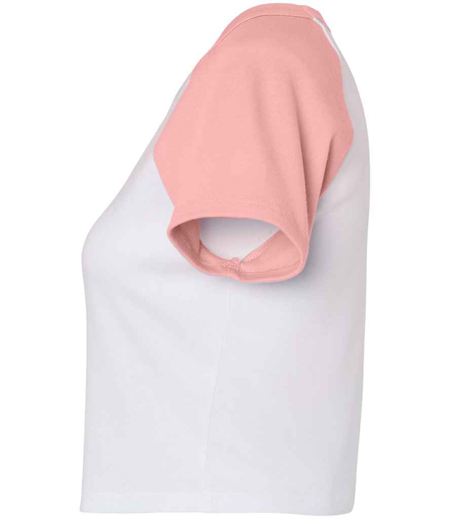 Bella Ladies Micro Rib Raglan Baby T-Shirt | White/Pink