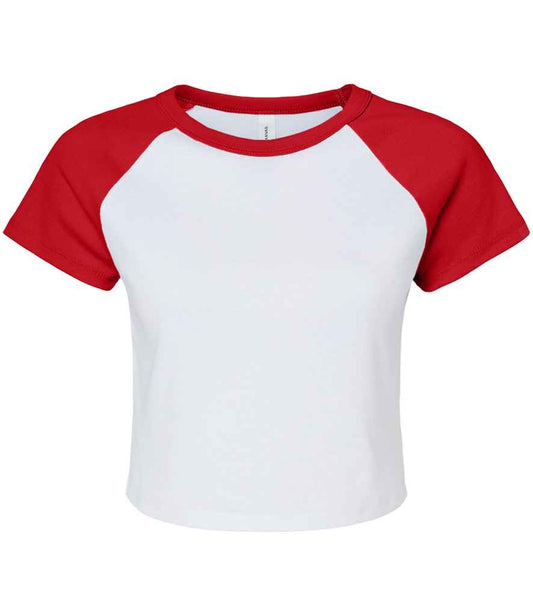 Bella Ladies Micro Rib Raglan Baby T-Shirt | White/Red