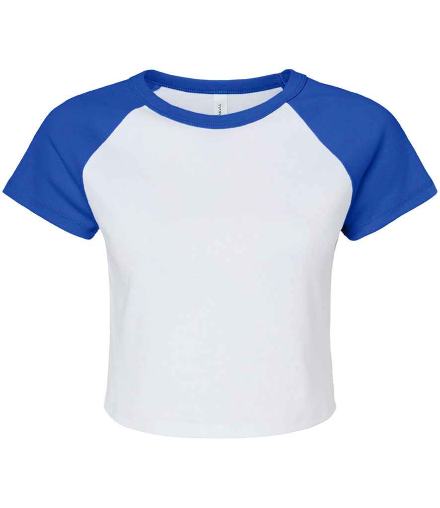 Bella Ladies Micro Rib Raglan Baby T-Shirt | White/Royal Blue