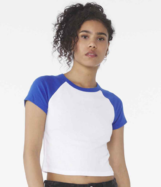 Bella Ladies Micro Rib Raglan Baby T-Shirt | White/Royal Blue