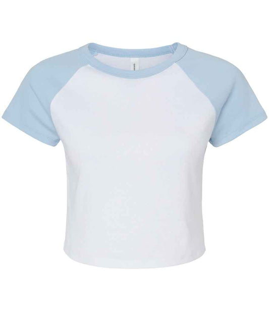 Bella Ladies Micro Rib Raglan Baby T-Shirt | White/Baby Blue