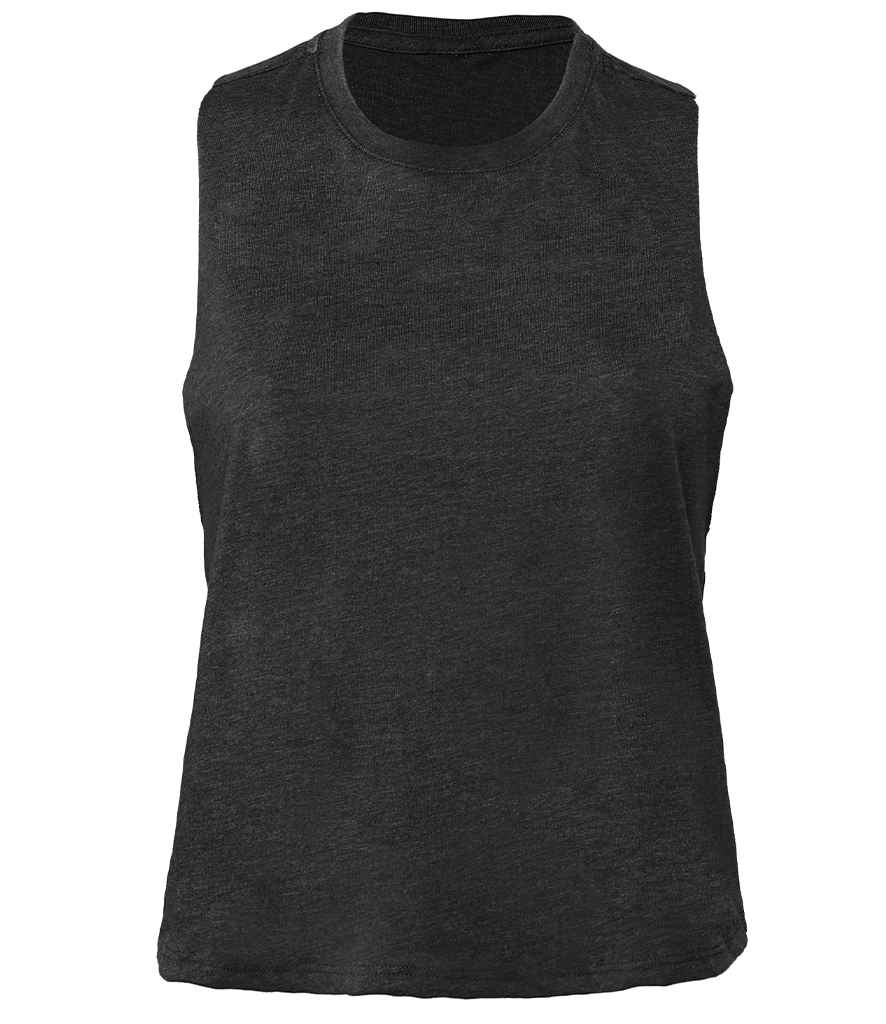 Bella Ladies Racer Back Cropped Tank Top | Dark Grey Heather