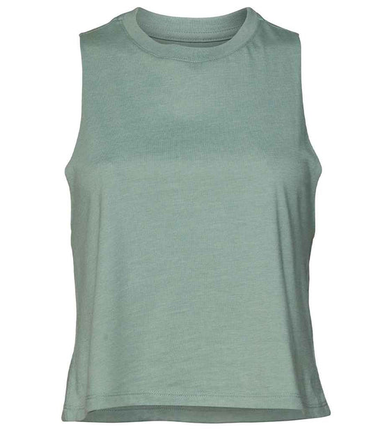 Bella Ladies Racer Back Cropped Tank Top | Heather Dusty Blue