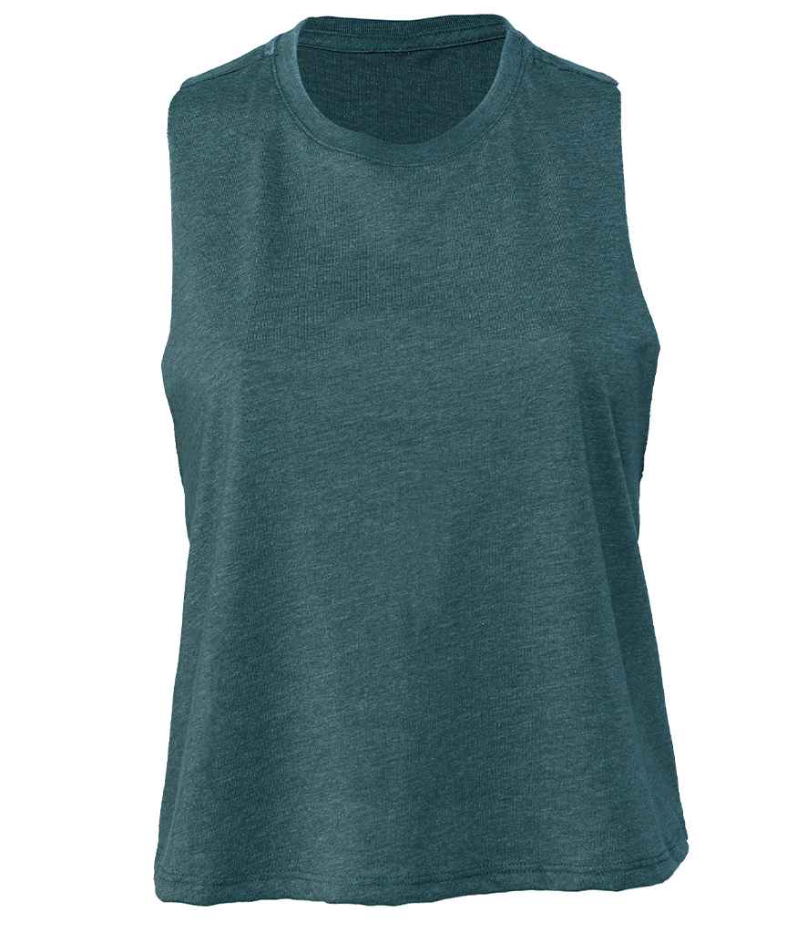 Bella Ladies Racer Back Cropped Tank Top | Heather Deep Teal
