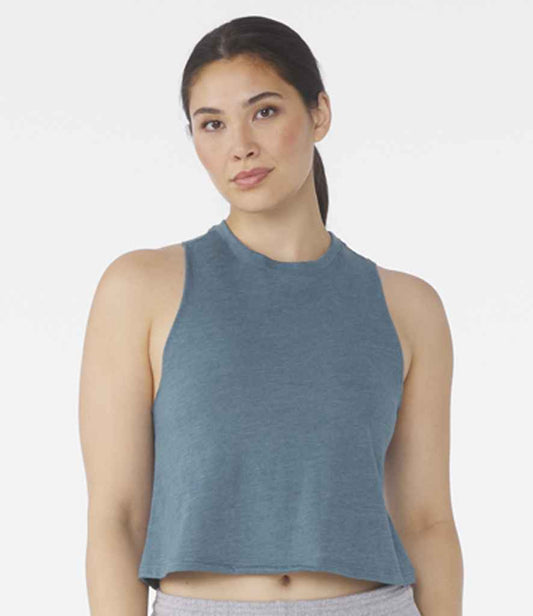 Bella Ladies Racer Back Cropped Tank Top | Heather Deep Teal
