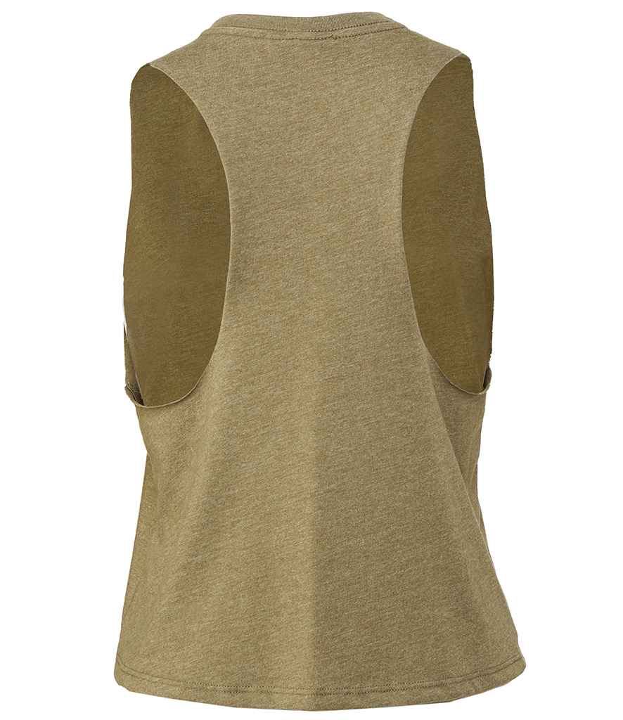 Bella Ladies Racer Back Cropped Tank Top | Heather Olive