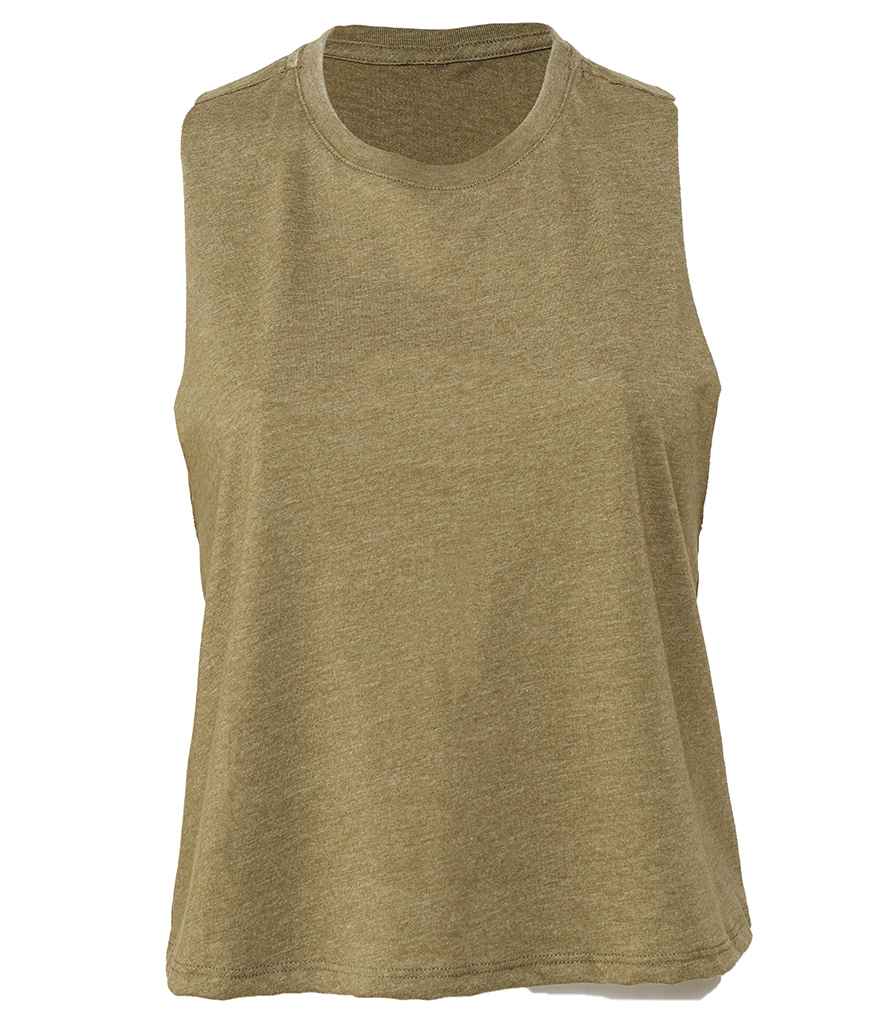 Bella Ladies Racer Back Cropped Tank Top | Heather Olive