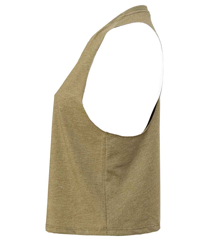 Bella Ladies Racer Back Cropped Tank Top | Heather Olive