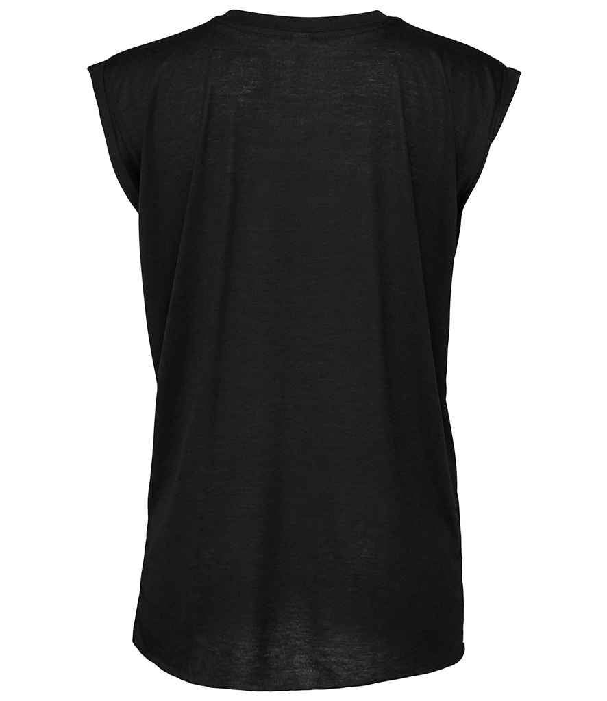 Bella Ladies Flowy Rolled Cuff Muscle T-Shirt | Black