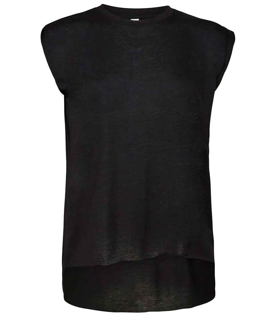 Bella Ladies Flowy Rolled Cuff Muscle T-Shirt | Black