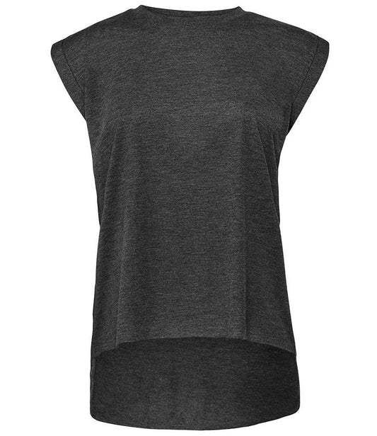 Bella Ladies Flowy Rolled Cuff Muscle T-Shirt | Dark Grey