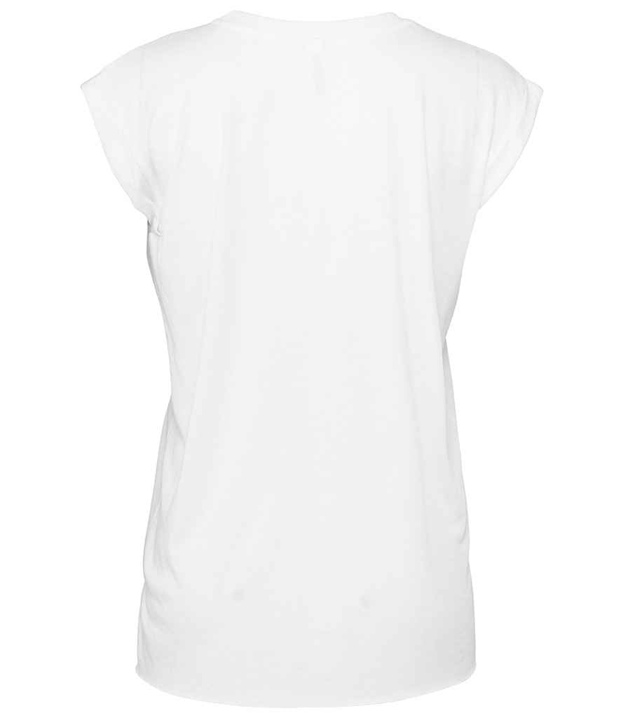 Bella Ladies Flowy Rolled Cuff Muscle T-Shirt | White