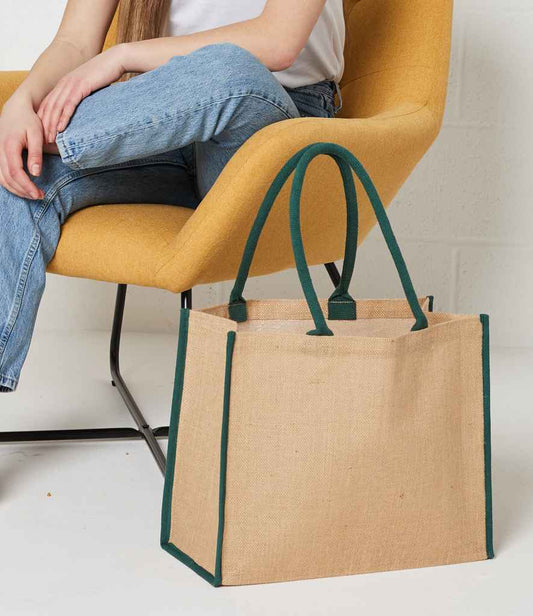 Brand Lab Jute Tipped Shopper | Natural/Forest Green